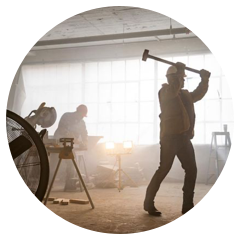 Workers renovating a building