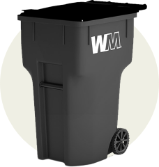 Gray WM residential toter trash container with black lid